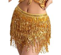 KGDUYC 1 Piece Ladies Fringe Sequin Dress, Chiffon Gauze Sequin Dress, Belly Dance Sequin Dress, Ladies Sequin Dress, Mardi Gras Performance Party (Gold)