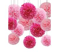 KGDUYC 12 PCS Pompon Papier de Soie en 3 couleurs, suspension boule papier, fleur papier decoration, papier crepon, Decoration Bapteme Fille, Devenez Une décoration Belle et Romantique