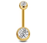 KGDUYC 14G Piercing Nombril Titane Nombril Billes Or Long Barres Double Gemme Bijoux Femme Homme 8 10 12 14 16mm