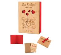 KGDUYC 1pc Carte de Mariage en Bois, 15x11 cm, avec Enveloppe, Forme Coeur, Inscribable, pour Fêtes et Anniversaires