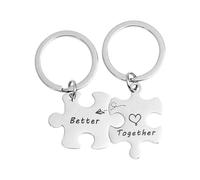 KGDUYC 2 Pcs Couple Unisexe Porte-clés en acier inoxydable pendentif Jigsaw argent gravé « Better Together » Cadeau de Saint-Valentin