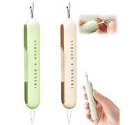 KGDUYC 2PCS 2 in 1 Enfile Aiguille et Decoud Vite, Enfile-Aiguilles pour Couture Manuel, Passe Fil Couture Portable 2 in 1 Coupe Fil Couture Rétractable Decouseur pour Couture (Vert + jaune crème)