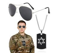 KGDUYC 2pcs Costumes de Capitaine de Pilote Collier de Plaque Militaire Lunettes de Soleil Pilote Collier en Argenté Lunettes d'Aviateur Accessoires de Fête de Jeu de Rôle ，lunette aviateur