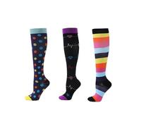 KGDUYC 3 pièces Chaussettes de Compression pour Hommes et Femmes Chaussettes de Compression pour Sportive, Cyclisme, Voyage en Avion, Course à Pied - pois/amour/bande