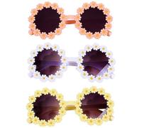 KGDUYC 3pcs Lunettes de Soleil pour Femmes, Lunettes de Soleil Rondes Marguerites Classiques Nobles Femmes/Hommes Belles Lunettes de, Protection UV400 ,Adapté aux enfants (blanc+rose+jaune)
