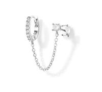 KGDUYC Boucles d'Oreilles Argent 925 pour Femme Plaquée Or 14 Carats Dangle Chaîne Boucles d'oreilles, Double Creoles Or/Argent pour Plusieurs Piercings Oreille Helix Tragus Piercing Bijoux-B