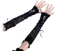 KGDUYC Gants et moufles femme Gants longs en dentelle pour femmes, gants de mariée Vintage en dentelle, accessoires d'opéra de mariage pour femmes (noir)