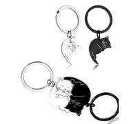 KGDUYC Porte-clés 2 pièces Cat Pals, Porte-clés couple de chats noir et blanc, Porte-clés couple de chats en acier inoxydable, Cadeau de la Saint-Valentin pour les meilleurs amis