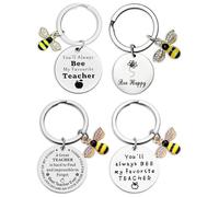 KGDUYC Porte-clés - 4 pcs Cadeau de gratitude, porte-clés petite abeille, porte-clés en acier inoxydable, cadeau d'adieu pour les éducateurs, cadeau d'enseignant pour les enseignants