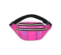 KGDUYC Sac Banane, Sacoche Banane Ville Unisexe à Effet Holographique, Sac Etanche Multi-Poches Mode Imperméable Cuir PU pour Voyage Randonnée Camping Loisir - Rose rouge