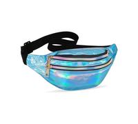 KGDUYC Sac Banane, Sacoche Banane Ville Unisexe à Effet Holographique, Sac Etanche Multi-Poches Mode Imperméable Cuir PU pour Voyage Randonnée Camping Loisir - Bleu