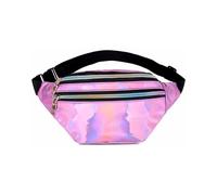 KGDUYC Sac Banane, Sacoche Banane Ville Unisexe à Effet Holographique, Sac Etanche Multi-Poches Mode Imperméable Cuir PU pour Voyage Randonnée Camping Loisir - Rose