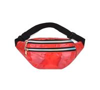 KGDUYC Sac Banane, Sacoche Banane Ville Unisexe à Effet Holographique, Sac Etanche Multi-Poches Mode Imperméable Cuir PU pour Voyage Randonnée Camping Loisir - rouge