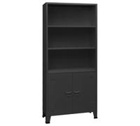 KGFHERENB Bibliothèque en acier anthracite 80 x 32 x 180 cm | Armoire industrielle en métal avec portes et fentes d'aération pour bureau et salon, protection de sol incluse.