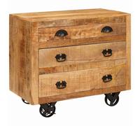 KGFHERENB Buffet en bois massif de mangue, 70 x 38 x 63 cm, marron, avec 3 | La commode compacte en bois naturel apporte un charme rustique et de l'ordre dans la chambre, le couloir ou la salle à manger