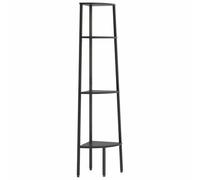 KGFHERENB Étagère d'angle avec 4 étagères - Noir - 45,5 x 31,5 x 150 cm | Étagère escalier peu encombrante en bois et acier avec protection anti-basculement pour salon, chambre à coucher et balcon.