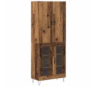 KGFHERENB Highboard Lot de 2 meubles hauts aspect bois vieilli en verre | Ensemble de 2 vitrines pour salle à manger et salon avec 4 portes, poignées en métal et compartiments polyvalents.
