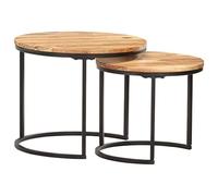 KGFHERENB Lot de 2 tables d'appoint en bois d'acacia massif | Table basse élégante Duo en bois robuste et fer pour couloir, bureau et salon, réglable de manière flexible.