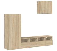 KGFHERENB Lot de 4 meubles TV muraux en chêne Sonoma | Les éléments suspendus flottants pour le bureau et le salon créent des surfaces de sol libres avec un décor discret en chêne.