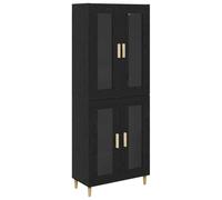 KGFHERENB Meuble haut noir aspect chêne 69,5 x 34 x 180 cm | Ensemble d'armoire haute moderne avec portes en verre et bois pour salon et salle à manger avec beaucoup d'espace de