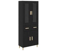 KGFHERENB Meuble haut noir aspect chêne 69,5 x 34 x 180 cm | Ensemble d'armoire multifonction avec 4 portes et tiroir. Beaucoup d'espace de rangement pour la salle à manger