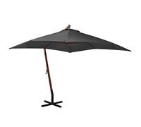 KGFHERENB Parasol déporté en bois de 3 x 3 m avec base, anthracite | Construit avec un poteau en bois de sapin, des baleines en bambou et une base transversale en acier pour fournir de l'ombre