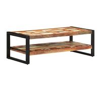 KGFHERENB Table basse 120 x 60 x 40 cm en bois vieilli massif et métal | Table de canapé à deux niveaux en bois recy vec structure en métal qui attire tous les regards dans le salon.