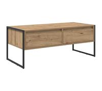 KGFHERENB Table basse aspect chêne 100 x 46 x 40 cm | Table de canapé moderne pour votre salon avec pieds en acier robustes, un tiroir et deux compartiments ouverts pour l'ordre.