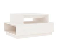 KGFHERENB Table basse blanche 80 x 55 x 40,5 cm en pin massif | Table d'appoint élégante en pin avec plateau pratique pour ranger le salon.