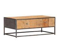 KGFHERENB Table basse en bois massif vieilli 90 x 50 x 35 cm | Table basse robuste pour le salon en bois recyclé véritable et métal avec deux tiroirs pratiques.