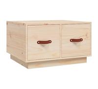 KGFHERENB Table basse en pin massif avec 2 tiroirs 60 x 53 x 35 cm | Table de salon compacte en bois non traité avec 2 tiroirs spacieux et poignées en cuir synthétique pour votre maison.