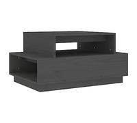 KGFHERENB Table basse grise 80 x 55 x 40,5 cm en pin massif | Table de canapé élégante en pin massif pour votre salon avec plateau spacieux et design rustique.