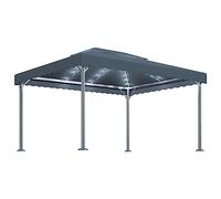 KGFHERENB Tonnelle avec guirlande lumineuse LED Anthracite 400 x 300 cm | Structure robuste en aluminium et acier pour jardin et terrasse, avec éclairage solaire et fermetures .