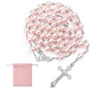 KGGZKG Chapelet Catholique Rose Chapelet Chretien Orthodoxe Dizainier Catholique Bible avec Croix Rétro pour Cadeau 1ere Communion Fille Baptême Messe Mariage fête de Communion Homme Femme