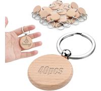 KGGZKG Porte-clés en bois brut rond vierge - Pendentif en bois personnalisé à peindre - Porte-clés en bois, Bois, 40 Stück Runden + Rechteck