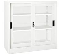 KGHFDVB Armoire avec porte coulissante en acier Blanc 90 x 40 x 90 cm | Avec serrure, 2 étagères, verre trempé, pour bureau et espaces étroits