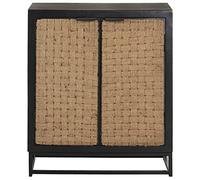 KGHFDVB Buffet 60 x 35 x 70 cm en bois massif de mangue | Style industriel, porte en jute, structure en fer, 2 portes, espace de rangement
