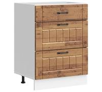 KGHFDVB Meuble bas de cuisine 60 x 46 x 81,5 cm Lucca en bois vieilli | Bois avec surface lisse, deux tiroirs de 60 x 38,5 x 16/27 cm chacun, pieds réglables en hauteur, jusqu'à 50 kg