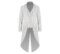 KGIHPC Redingote gothique vintage pour homme avec queue-de-morue médiévale Renaissance Steampunk Costume pour Halloween, blanc, XXXL