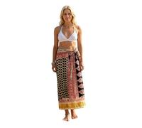 KGM Accessories Nouveau Grand Sarong en coton indien doré avec lurex imprimé à la main, écharpe plage, châle, paréo, XL