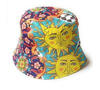 KGM Chapeau bob imprimé cool pour femme et homme pour festival, vacances, soleil, voyage (visage de soleil) multicolore, multicolore, taille unique-M