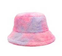 KGM Chapeau seau en fausse fourrure douce et duveteuse - Chapeaux d'été et d'hiver pour festival, Rose arc-en-ciel, Taille unique