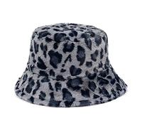 KGM Chapeau seau en fausse fourrure doux et duveteux - Chapeaux d'été et d'hiver pour festival, Bleu léopard, Taille unique