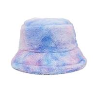 KGM Chapeau seau en fausse fourrure moelleuse et élégant - Nouveau - Idéal pour les festivals, l'été et l'hiver, Bleu arc-en-ciel., Taille unique