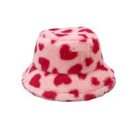 KGM Chapeau seau en fausse fourrure moelleuse et élégante - Nouveau - Idéal pour les festivals, été et hiver, Cœur rose., Taille unique