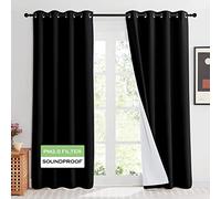 KGORGE Lot de 2 Rideaux 4 en 1 100% occultants avec Couche soufflée par Fusion - Isolation Thermique - pour Salon, Chambre à Coucher, Chambre d'enfant - 132 x 213 cm (l x L) - Noir