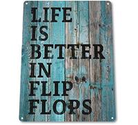 KGPE0WRF5S Décoration murale intérieure Flip Flop Life Beach House Cottage Rustique Beach Home Decor Plaque en métal 20,3 x 30,5 cm