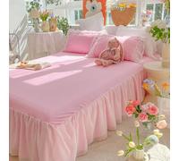 KGPGNYMYHA Drap Housse Pour Filles Avec Volant Jupe De Lit Bleue Et Rose, Drap Inférieur Avec Chute De 40cm Jupe De Lit Anti-poussière, Style Princesse(Pink,70"X78"(180X200CM))