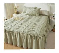 KGPGNYMYHA Jupe De Lit Violette Couvre-lit Matelassé Draps Housse En Coton Lavé,Jupe De Lit À Volants Respirant, Lavable En Machine, Jupe De Lit Volant À Enroulement(Green,QUEEN(150X200CM))