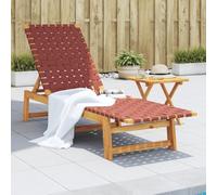 KGPWRCVD Chaise longue classique en bois d'acacia massif avec finition huilée, table et tissu oléfine rouge, dossier réglable sur 4 positions, charge jusqu'à 110 kg